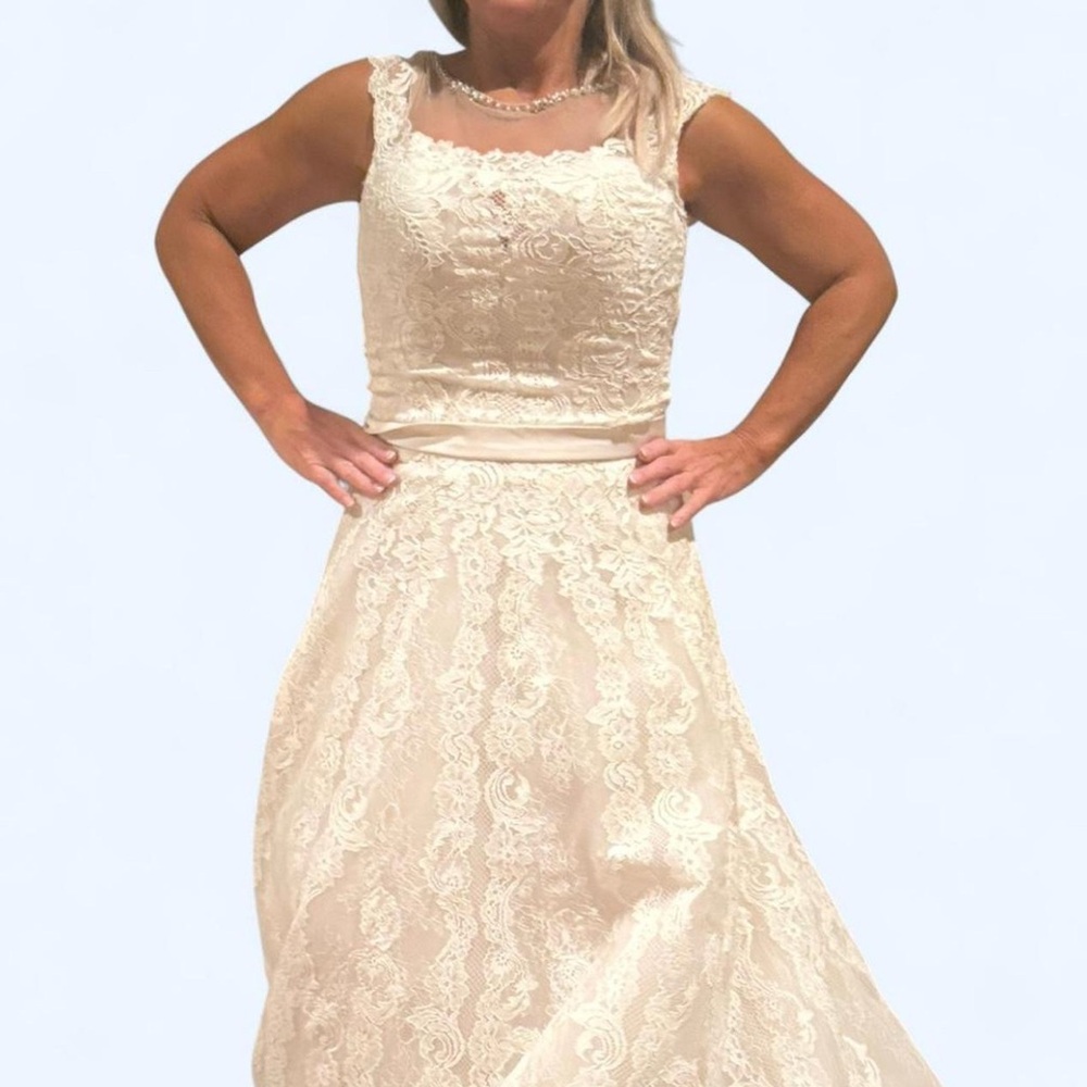 Allure Bridals Cream Lace Wedding Dress